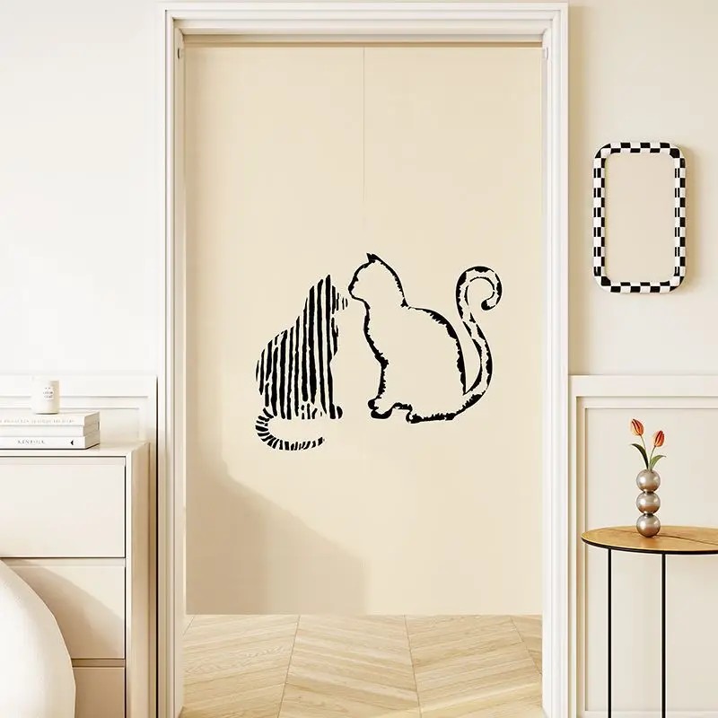 Commercial Window Printing - VIKAMA Minimalistische Line Cat Noren deurgordijnroede