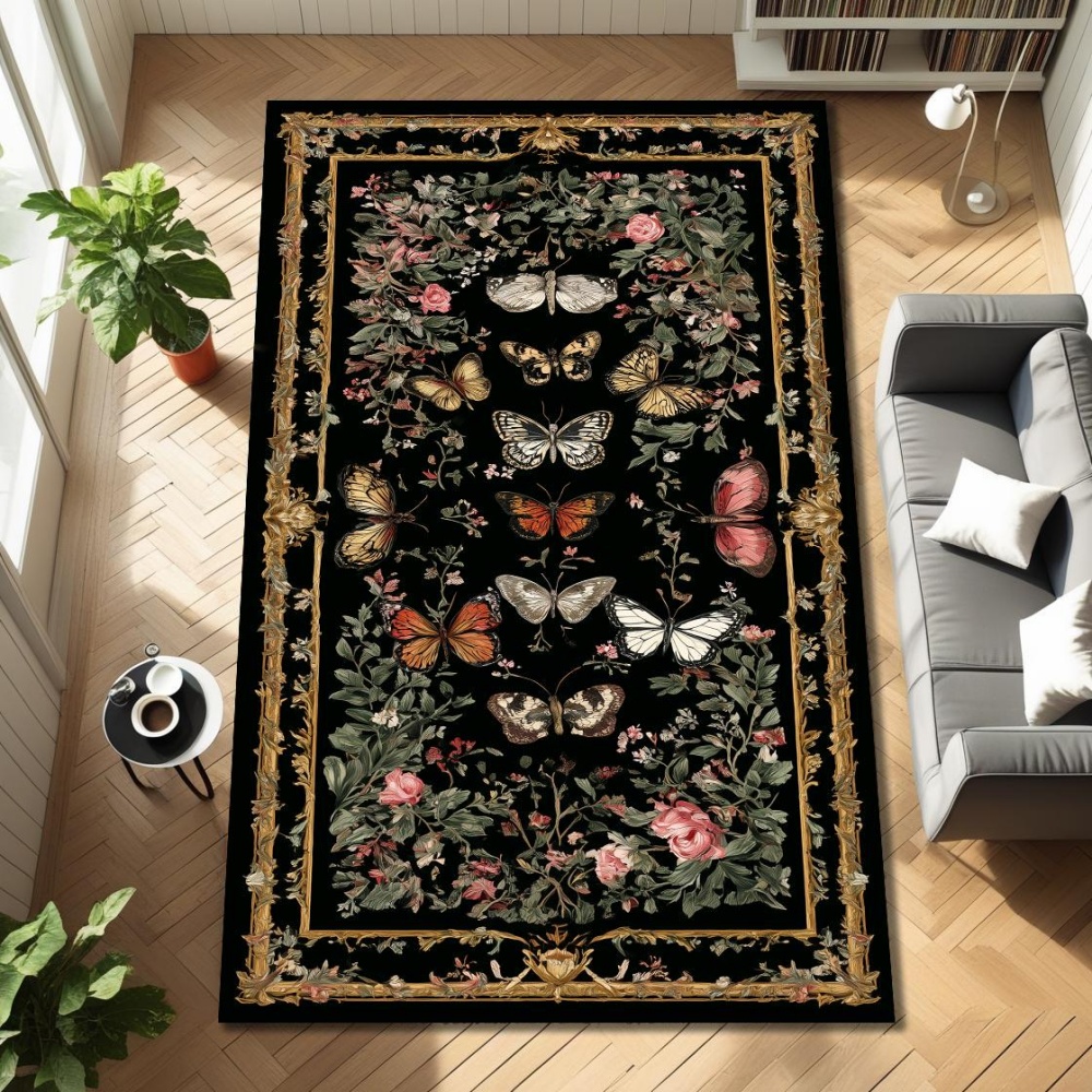 Commercial Window Printing - Vintage bloemen vlinder kunstprint groot tapijt
